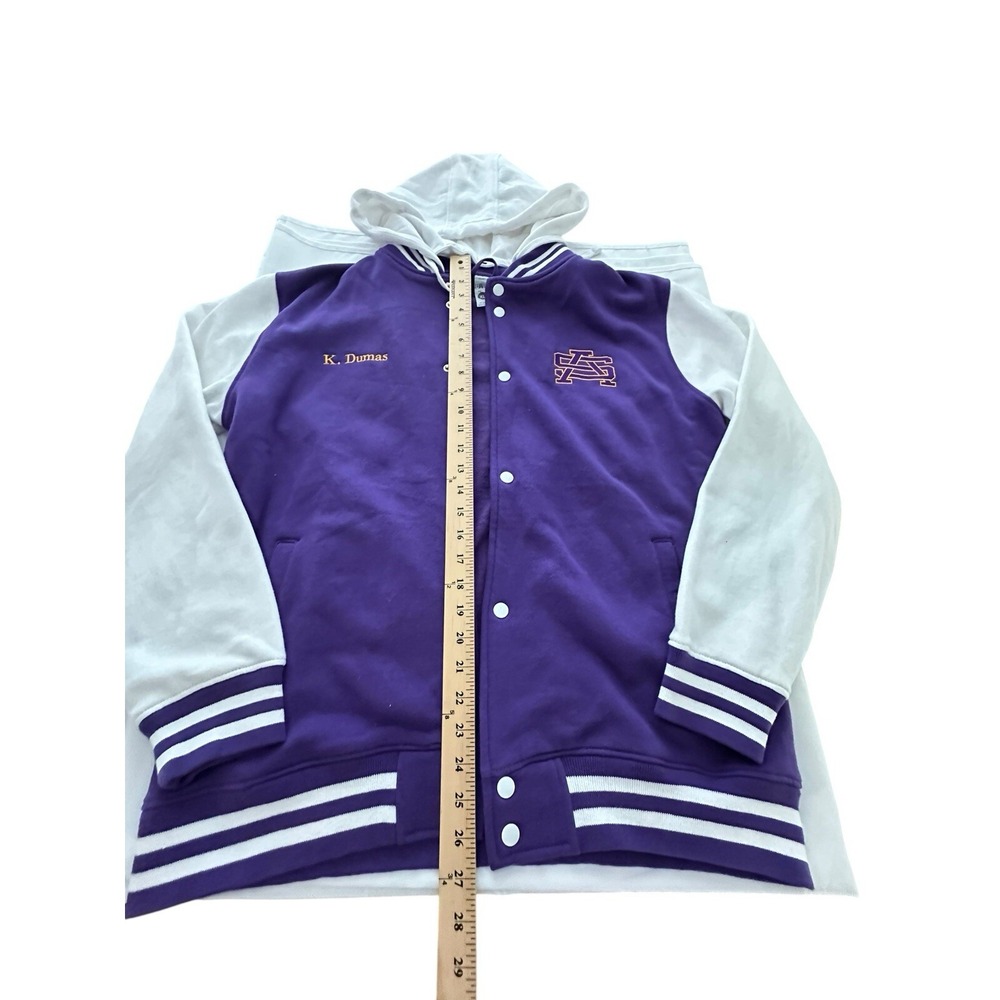 SA Hoodie Varsity Letterman Jacket XL Fleece Snap Bomber Purple Unisex #UV9-1 - Picture 11 of 12